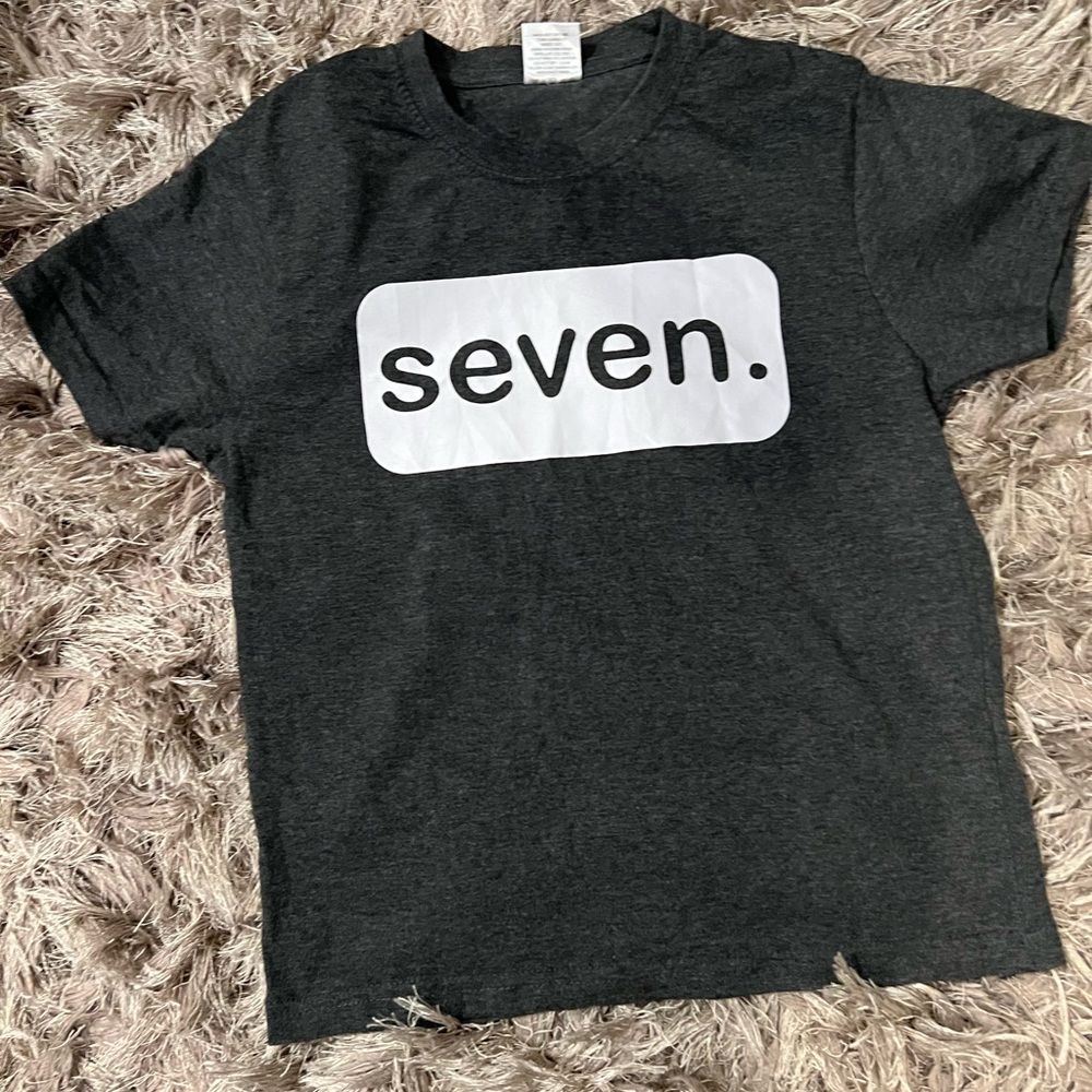 Unordinary Dark Gray Seven Birthday Shirt in Size Youth Small